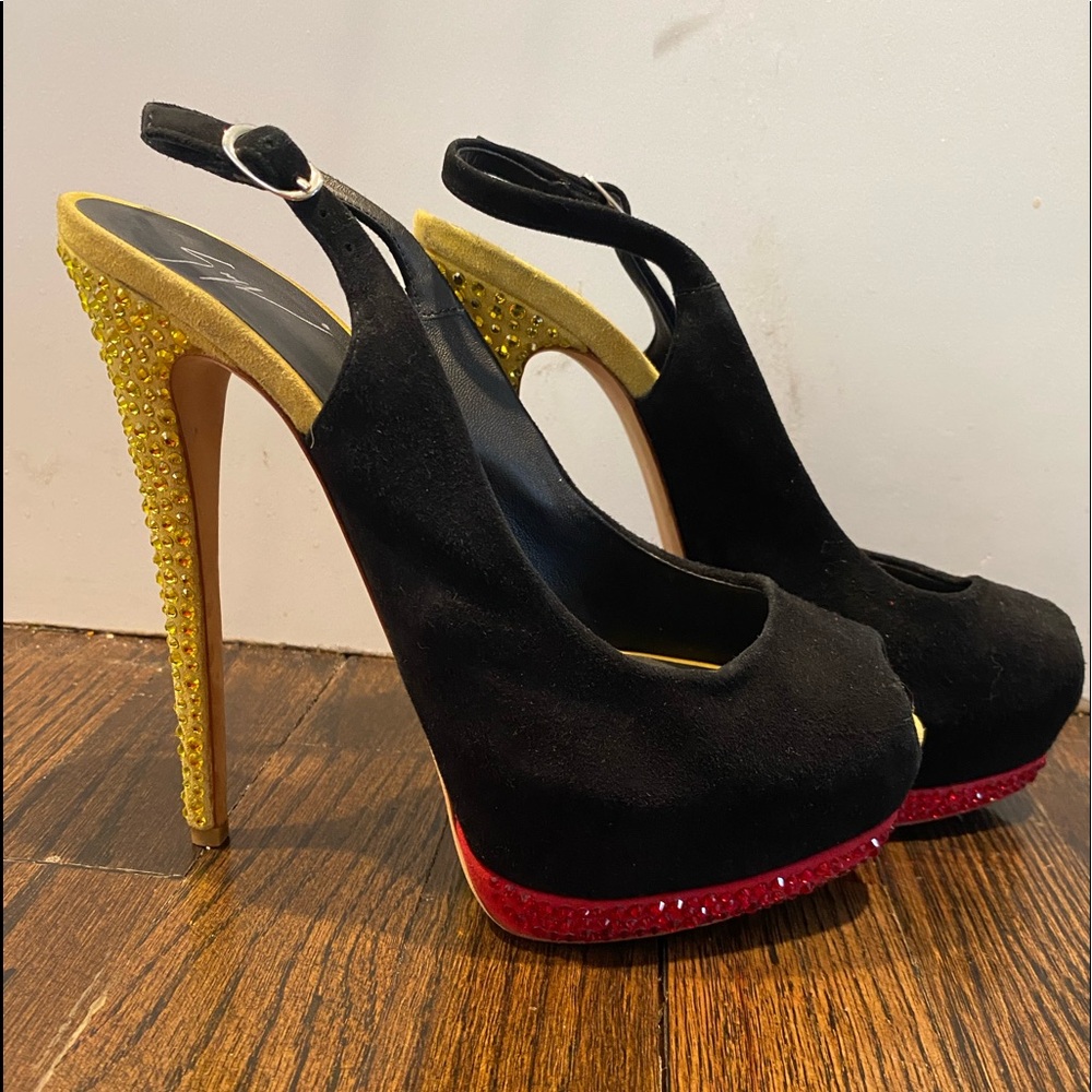 Suede and crystal slingback.